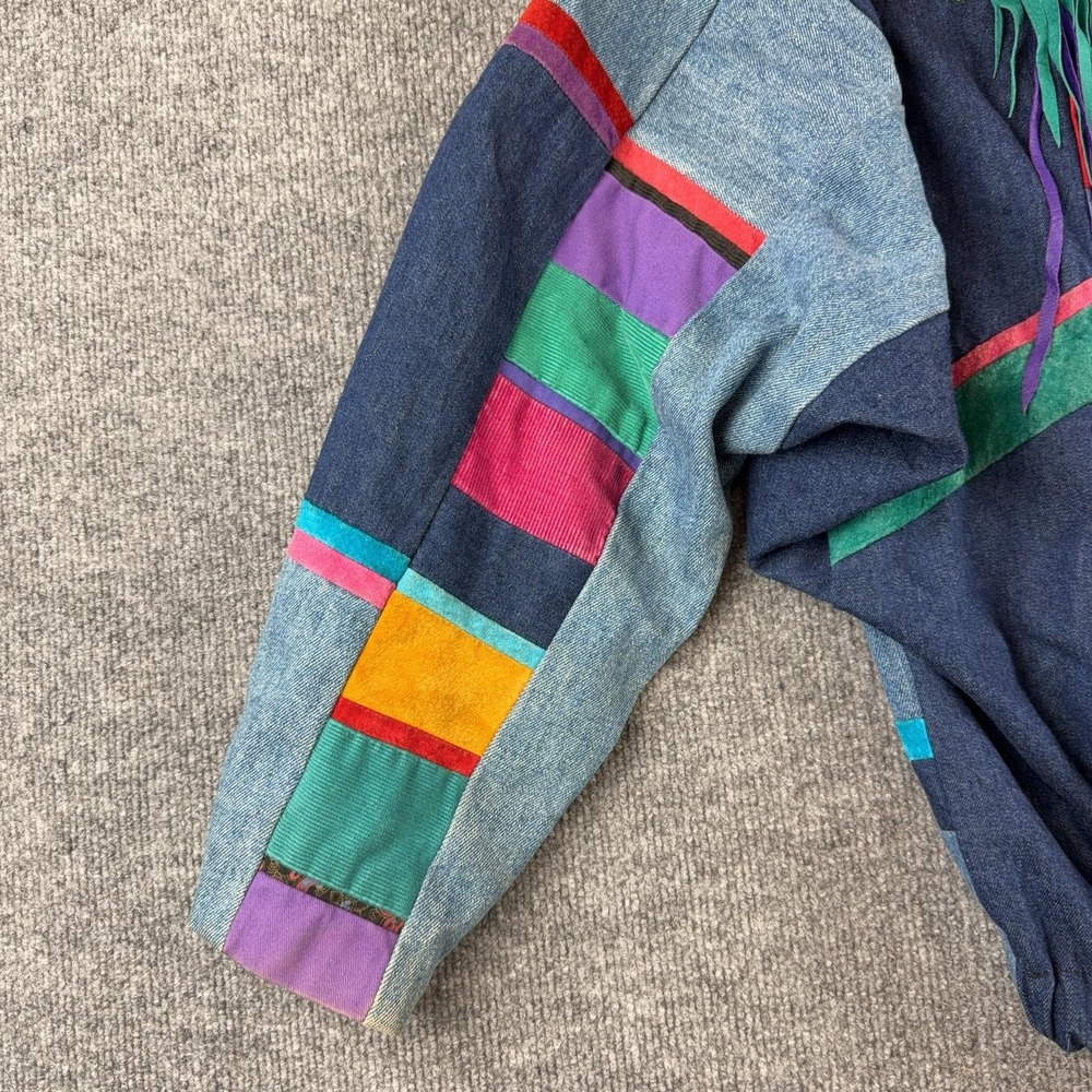 Vintage Santa Fe Re-Creations Jacket Womens Medium Fringe Western Denim Bomber - Picture 2 of 9